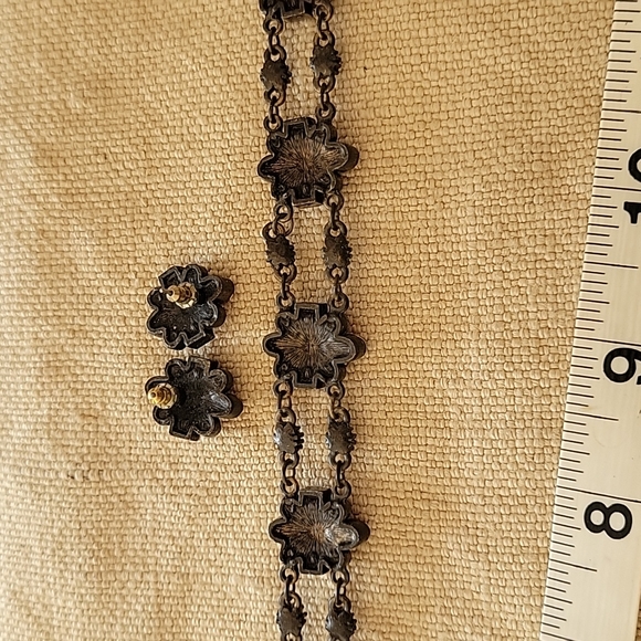 Multi gem pierced earrings and choker set - Picture 5 of 10